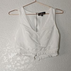 Lulu's 2 piece set, white cropped top and skirt set size small (e)